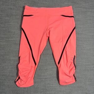 Lululemon Run Pace Crop Leggings Size 10 Pop Orange Coral Black Capri Running